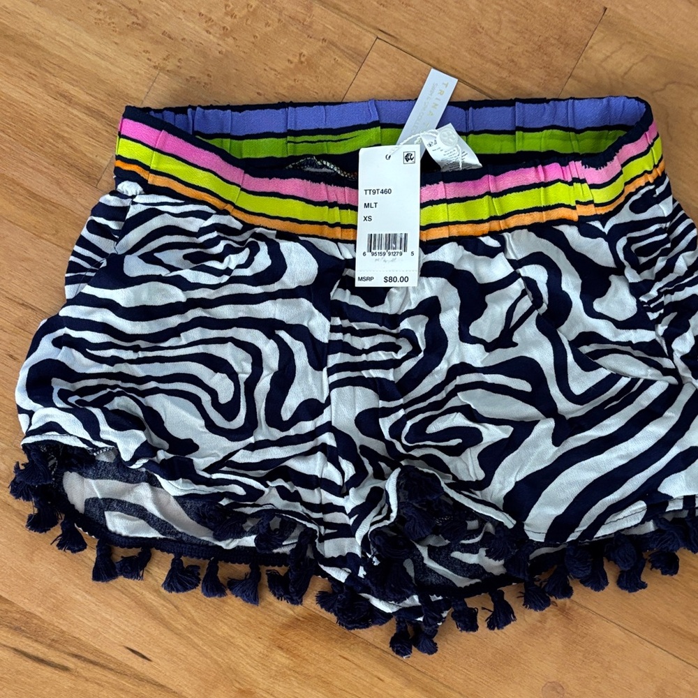 Trina Turk Zebra Print High Waist Shorts with Tassels